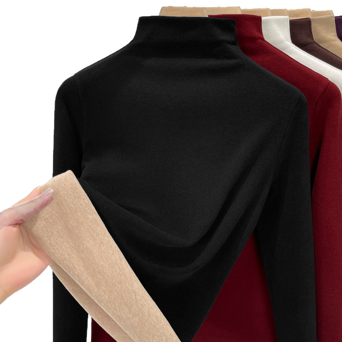 羊毛蚕丝加绒半高领打底衫秋衣女加厚保暖内搭中领1688上衣女冬季_165665高清大图