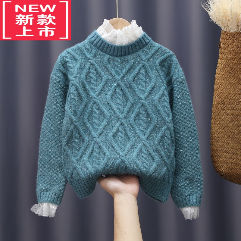 可莉允女童套头毛衣加绒加厚秋冬上衣女孩亲子装中大童针织衫童装外套