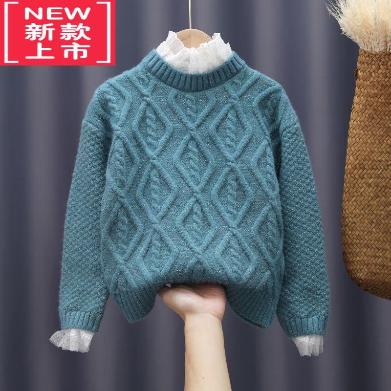 可莉允女童套头毛衣加绒加厚秋冬上衣女孩亲子装中大童针织衫童装外套图片