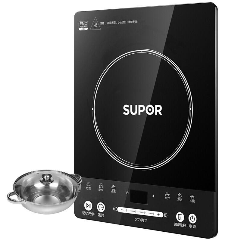 苏泊尔(SUPOR)电磁炉家用触控滑键黑晶面板防水电磁炉八档火力大功率炒菜火锅智能电池炉节能定时带锅