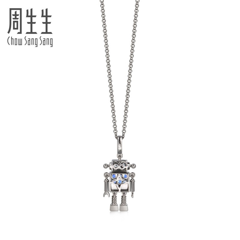 周生生(CHOW SANG SANG)18K黑色黄金Love Decode蓝宝石项链90609N定价
