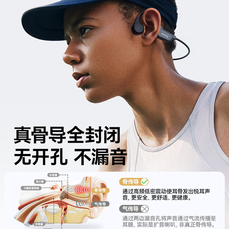塞那 B60S Pro Max 骨传导蓝牙耳机 64G内存 米色高清大图