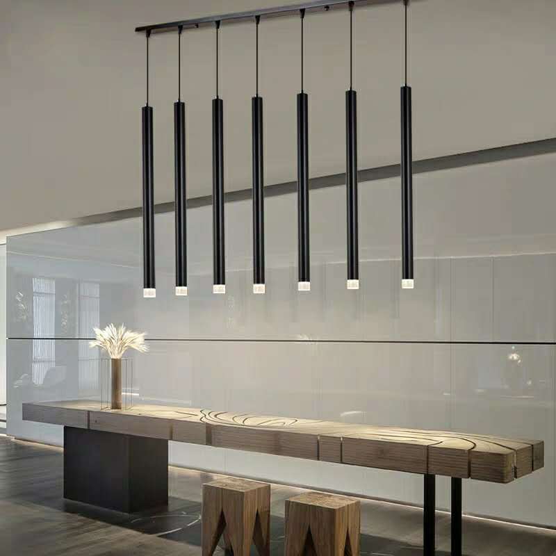 简约现代led餐厅吧台灯时尚长筒圆柱形创意个性前台吊灯单头黑色