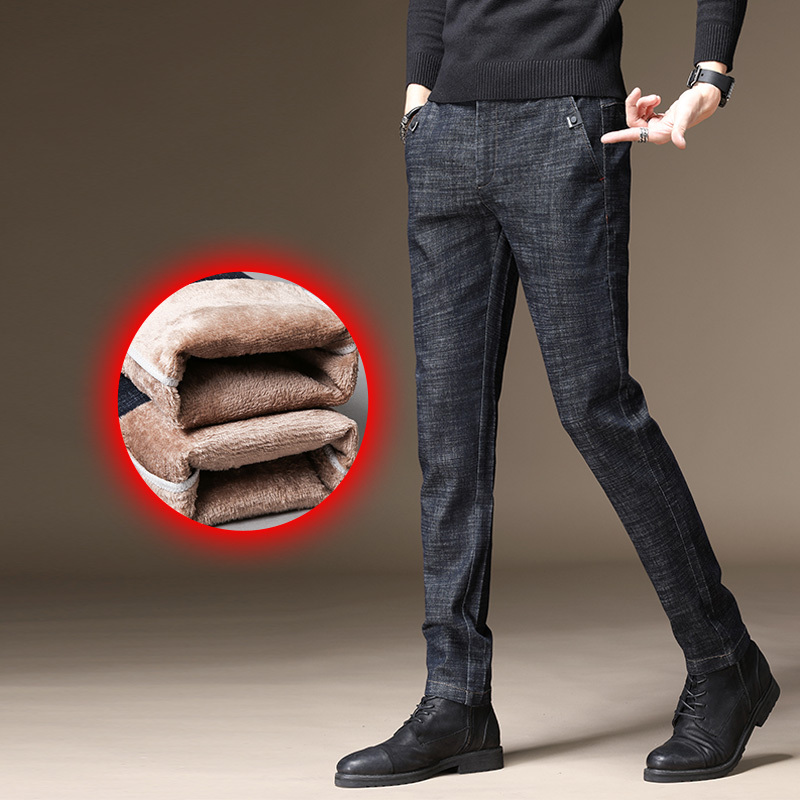 newlake冬季加棉长裤男士牛仔裤加绒加厚秋冬款韩版潮流松紧腰裤子外