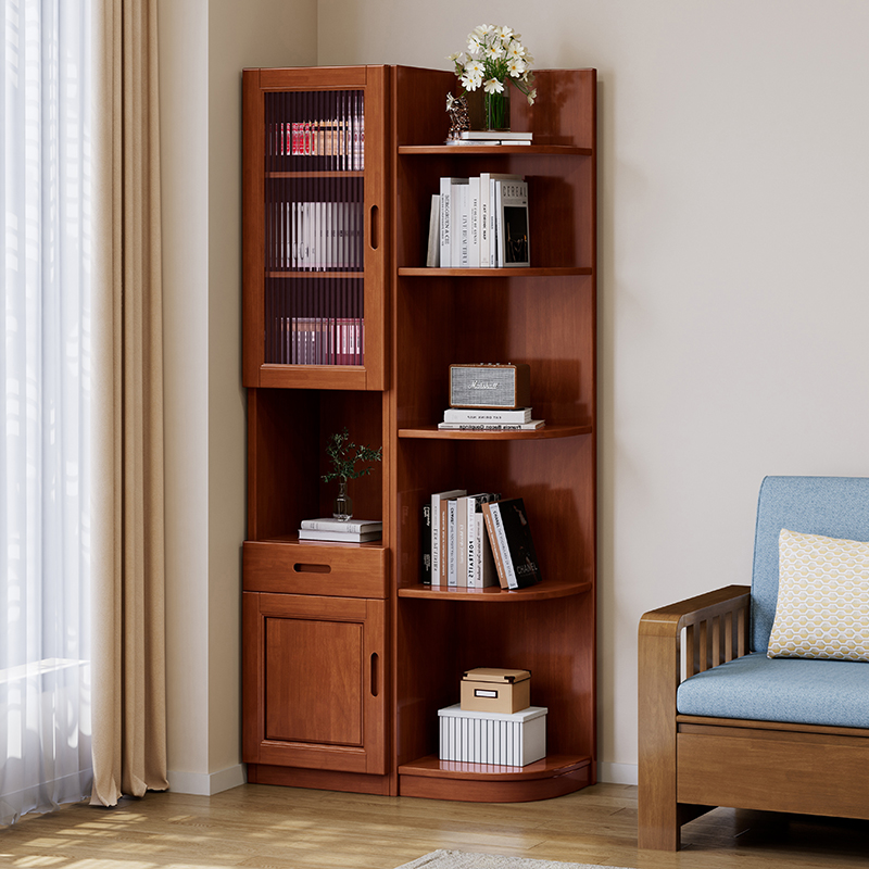 青木川实木三角柜墙角柜带边柜客厅转角柜角落拐角柜酒柜书柜夹缝置物架 海棠色【80x40x180cm】