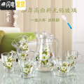 三维工匠家用客厅印花冷水壶印花果汁凉水杯带把水具茶具耐热玻璃套装加厚 栀子花开（把杯）一壶带6杯送杯刷