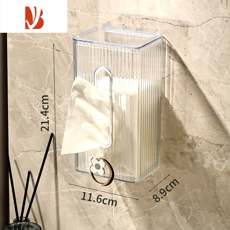 三维工匠轻奢纸巾盒口罩收纳盒家用玄关壁挂式厕所卫生间洗脸巾厨房抽纸盒 透明银[横竖两挂 掉落包退换]