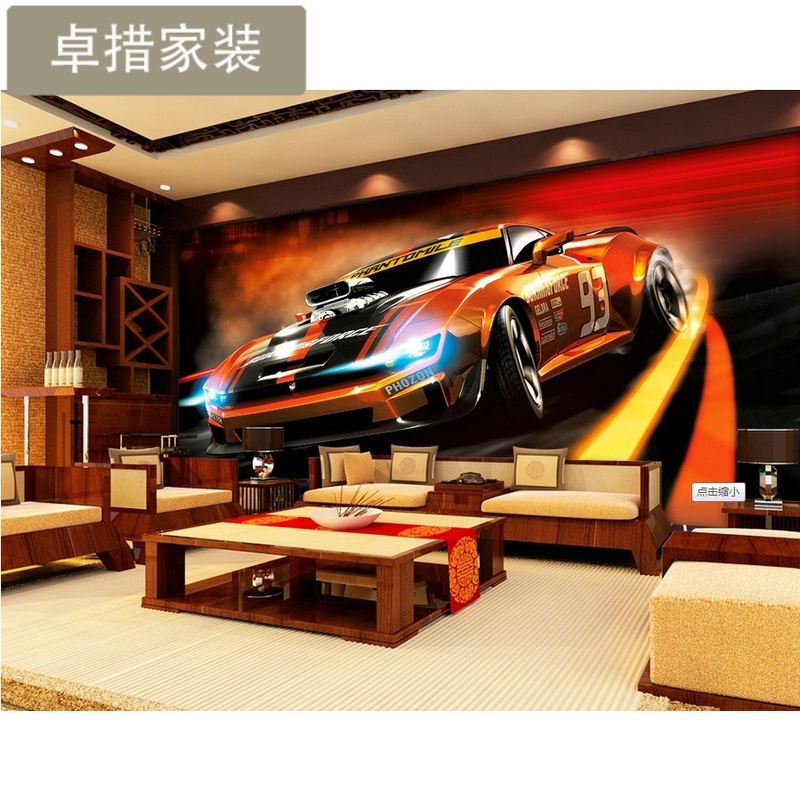 3D跑车背景墙墙纸墙画 大型定制无纺布沙 卧室电视背景墙装饰画壹德壹