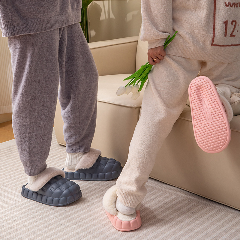 Ideamini保暖月子包跟棉拖鞋女秋季情侣外穿居家新款宿舍厚底外出毛毛a