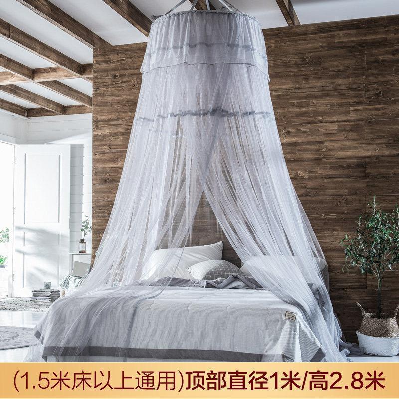 吊顶圆顶公主风蚊帐家用免安装2.0米床1.5m1.8双人吸顶纹账_4_819 1.8*2.2m床 吊顶-灰色