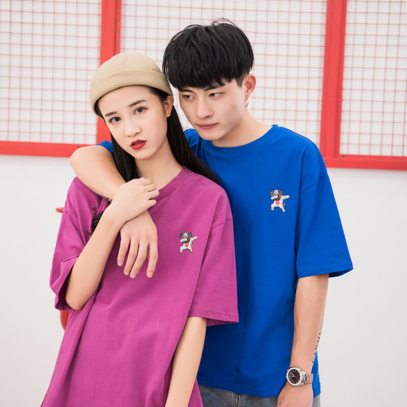 情侣装夏装2018新款韩版宽松百搭男女学生棉五分袖T恤圆领上衣