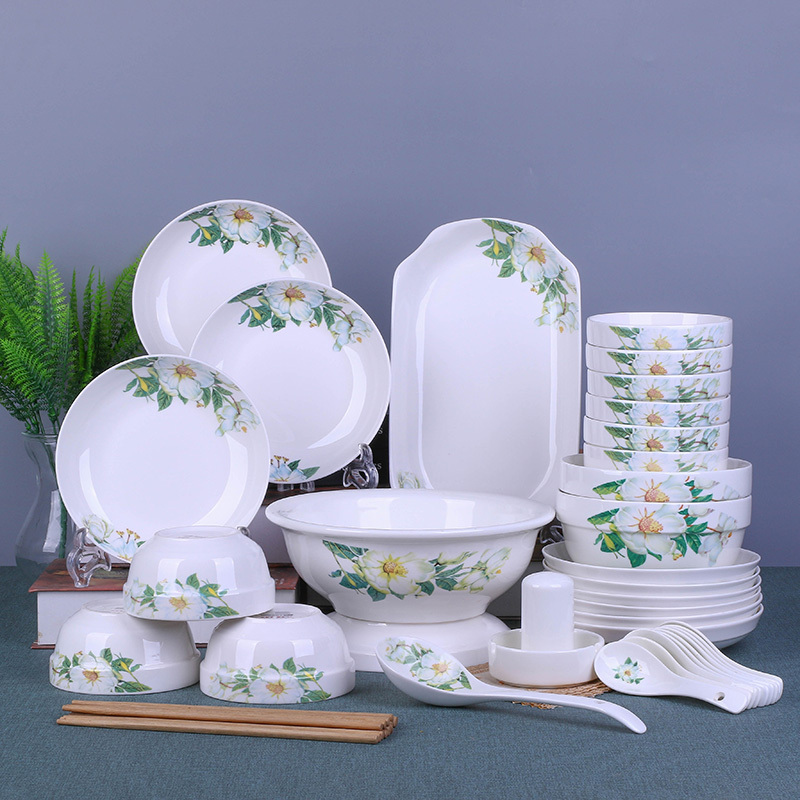 碗碟套装家用景德镇简约烘焙精灵78头碗筷陶瓷器套碗