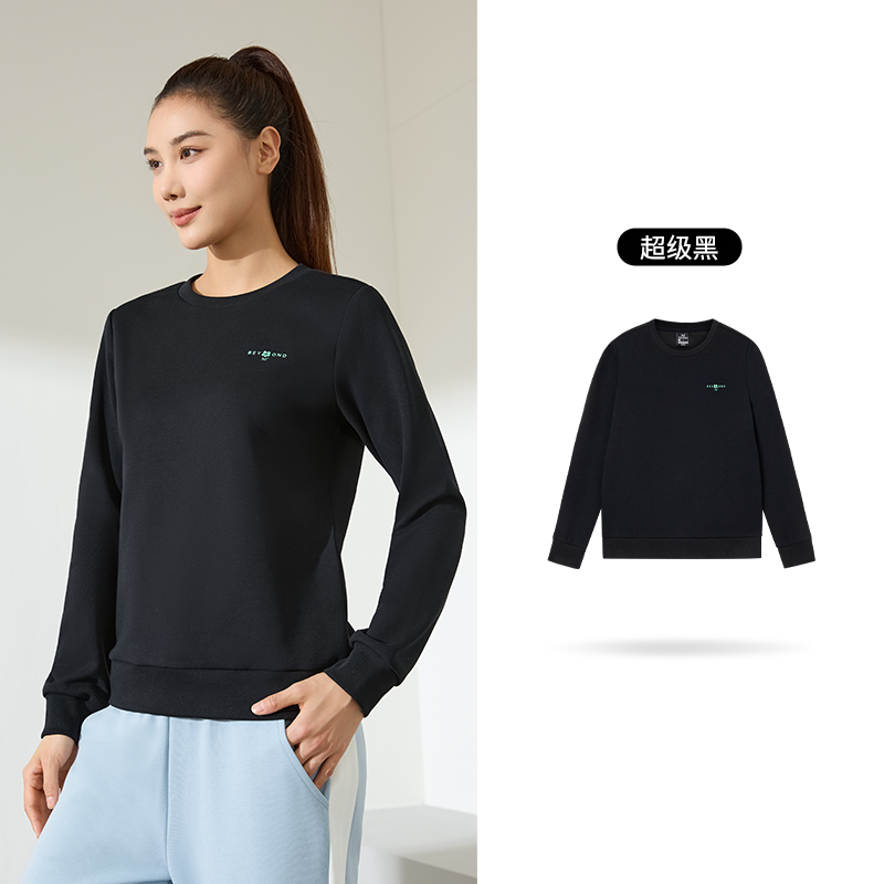 361°运动卫衣女新款圆领套头衫上衣女士宽松休闲运动服 M 超级黑