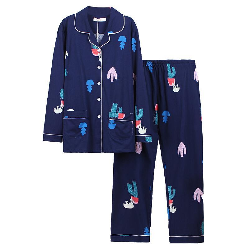 斤300斤宽松开衫长袖睡衣女夏秋加肥加大码孕妇胖mm纯棉家居服深蓝色