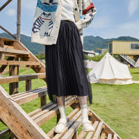 [2.5折价78元]唐狮早秋新款裙子女时尚洋气网纱长袖针织衫高级感