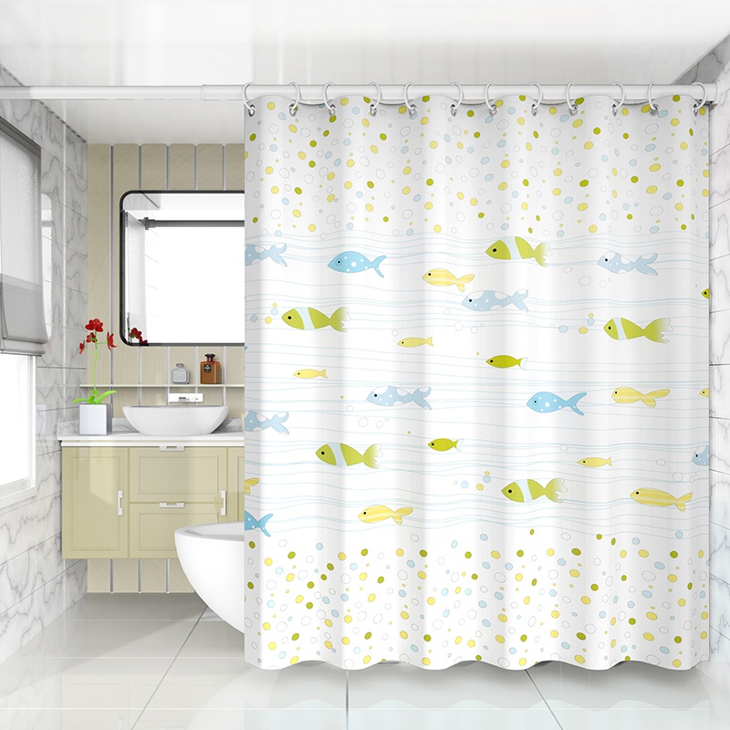 朗宅浴室浴帘隔断卫生间防霉套装免打孔门帘子挂帘高档防水布洗澡窗帘 气泡鱼 套装：帘宽220*高200cm+白杆140-260+绑带