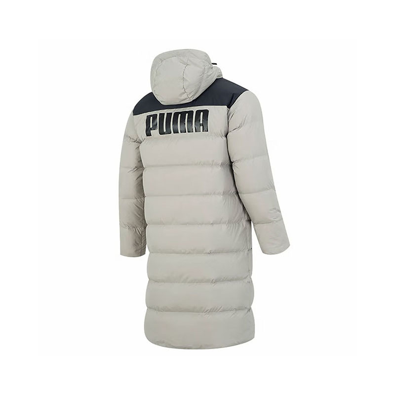 puma运动休闲连帽长款保暖防风羽绒服男款灰色84998568