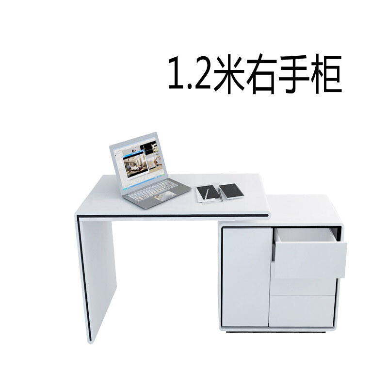 简约现代白色旋转烤漆写字台书桌书柜组合转角电脑桌台式家用