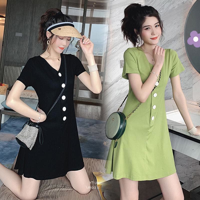 迪鲁奥(DILUAO)LYL 哺乳连衣裙夏 针织短袖扣子解开可哺乳孕妇裙F526-38图片