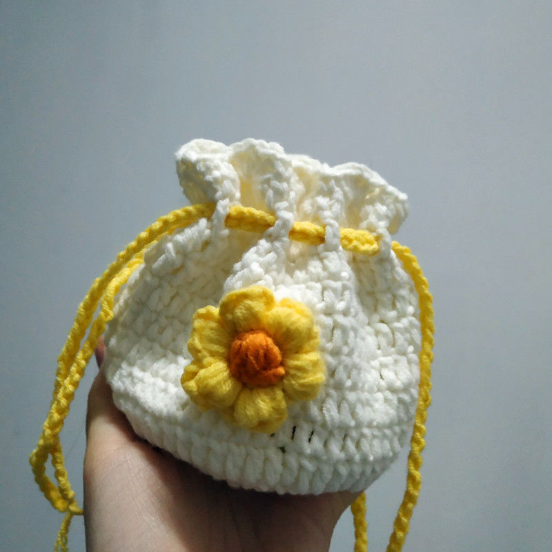 手工包包材料包毛线编织diy简约小包单肩包手提包水桶送男女友 太阳花