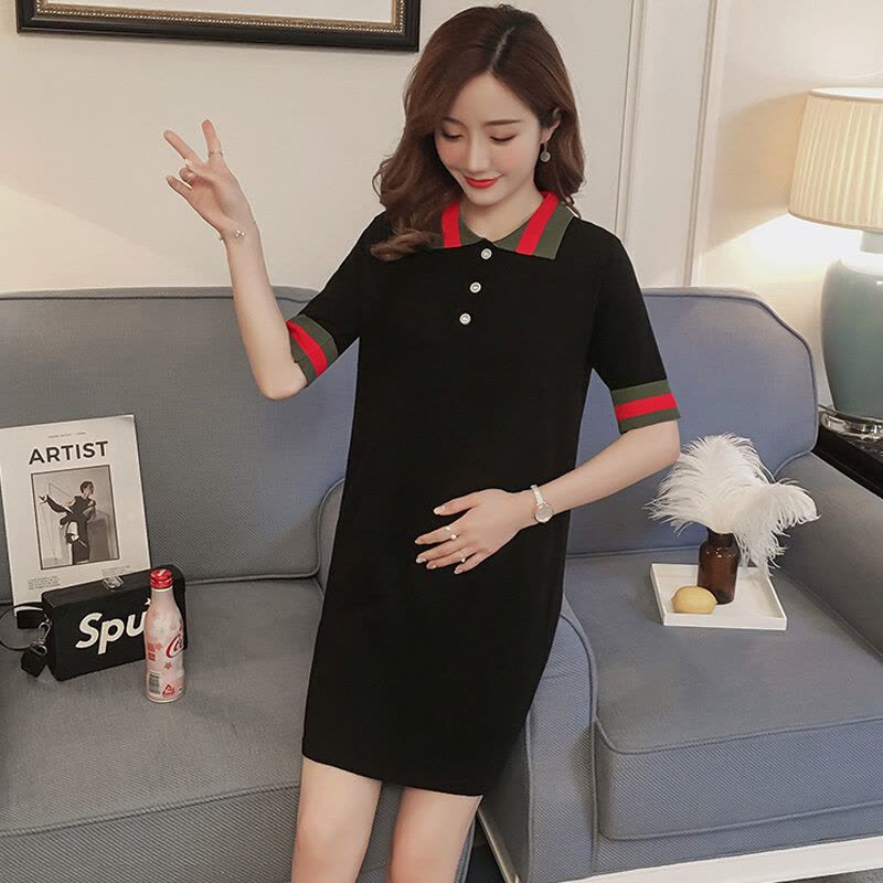 迪鲁奥(DILUAO)孕妇夏装新款学院风polo领针织连衣裙潮纯色显瘦孕妇裙图片