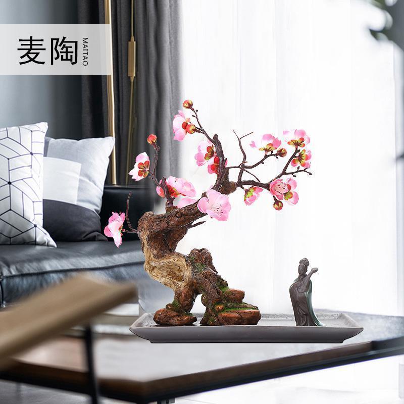 玄关装饰品样板间软装摆件仿真新中式迎客松盆景绿植客厅酒店家居_757