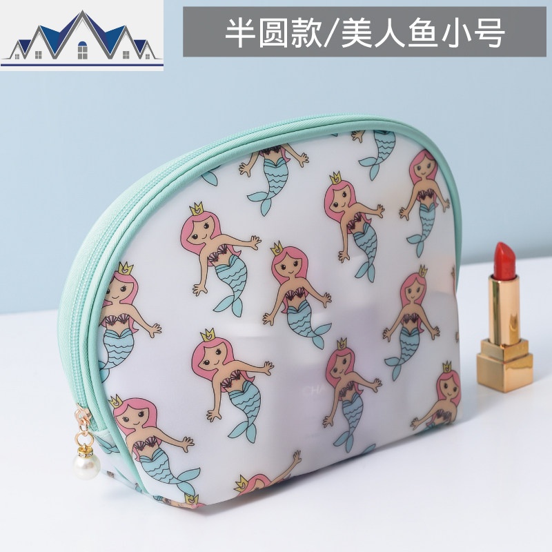 防水化妆包女网红ins风韩国小号便携大容量化妆品包卡通收纳袋子_1_537 半圆款美人鱼-小号