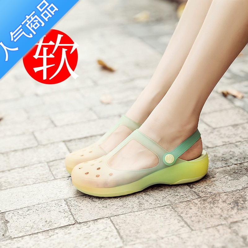 SUNTEK洞洞鞋女2023夏ins潮厚底防滑大码海边沙滩凉鞋护士外穿果冻拖鞋高清大图