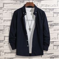 春秋款纯色磨毛有口袋青中老年长袖韩版修身灯芯绒宽松衬衫男