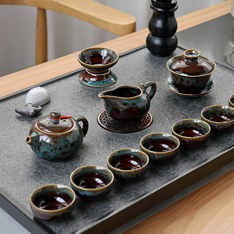 系客舟乌金石茶盘排水茶具盘家用现代简约中式同心圆四合一海黑金石茶