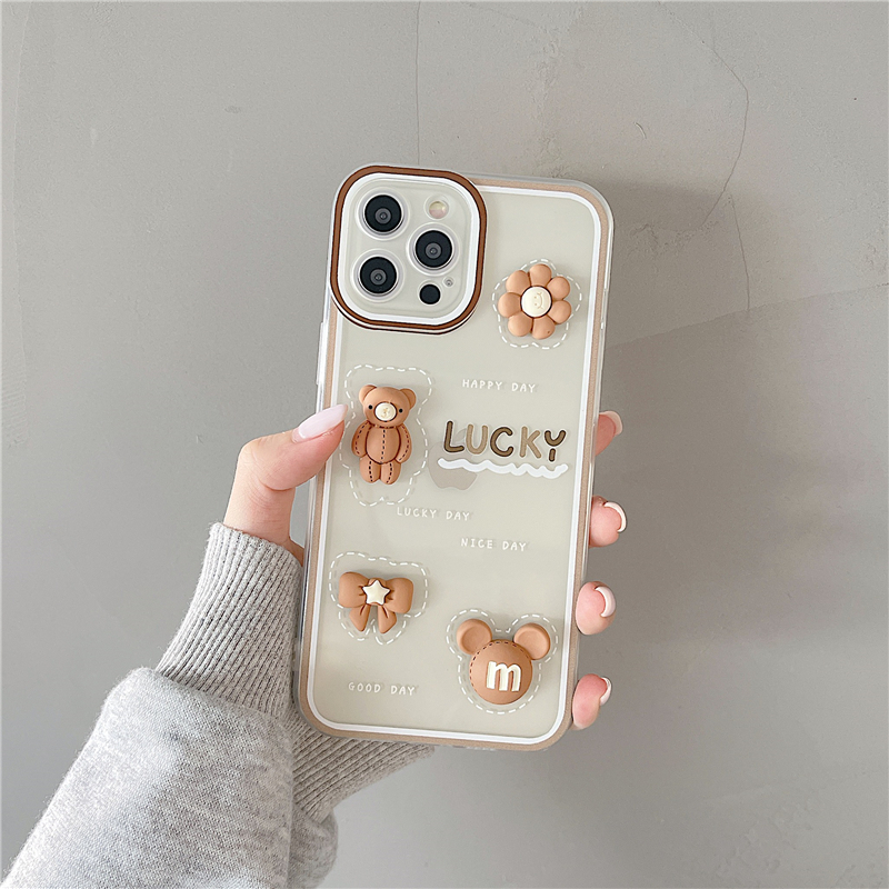 透明小熊iPhone11适用苹果13手机壳12pro韩国ins卡通xsmax女款可爱全包镜头xr硅胶防摔x新款13pro