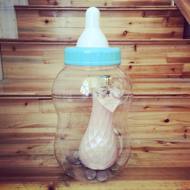 特大号奶瓶存钱罐创意圣诞生日礼舞道具实用儿童可爱网红储蓄罐 三维工匠 特大号蓝色奶瓶[加小鸡存钱罐]