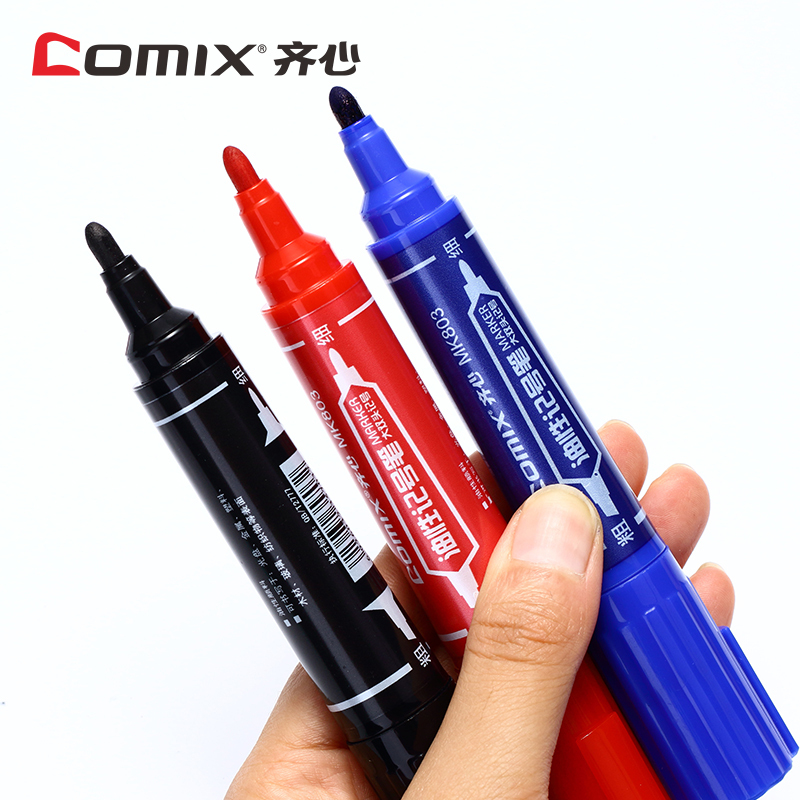 齐心(Comix) MK803 10支装 黑色 大双头记号笔油性笔快递物流箱头笔大头笔马克笔
