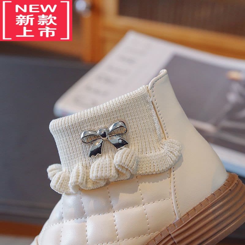 可莉允女童靴子2022新款秋冬季加绒短靴女款英伦风公主鞋子软底马丁靴潮图片