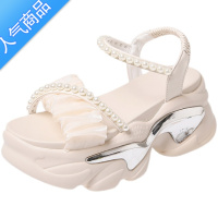 SUNTEK轻便松糕底凉鞋女厚底增高新款夏季外穿串珠防滑罗马鞋女时尚百搭