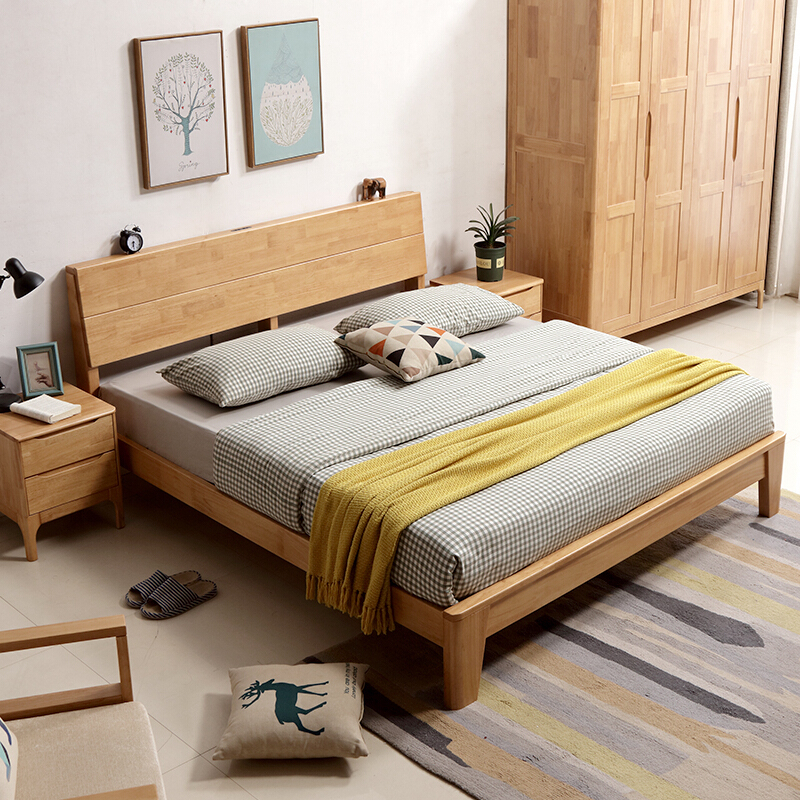 创世人北欧实木床现代卧室原木色现代简约双人床18m