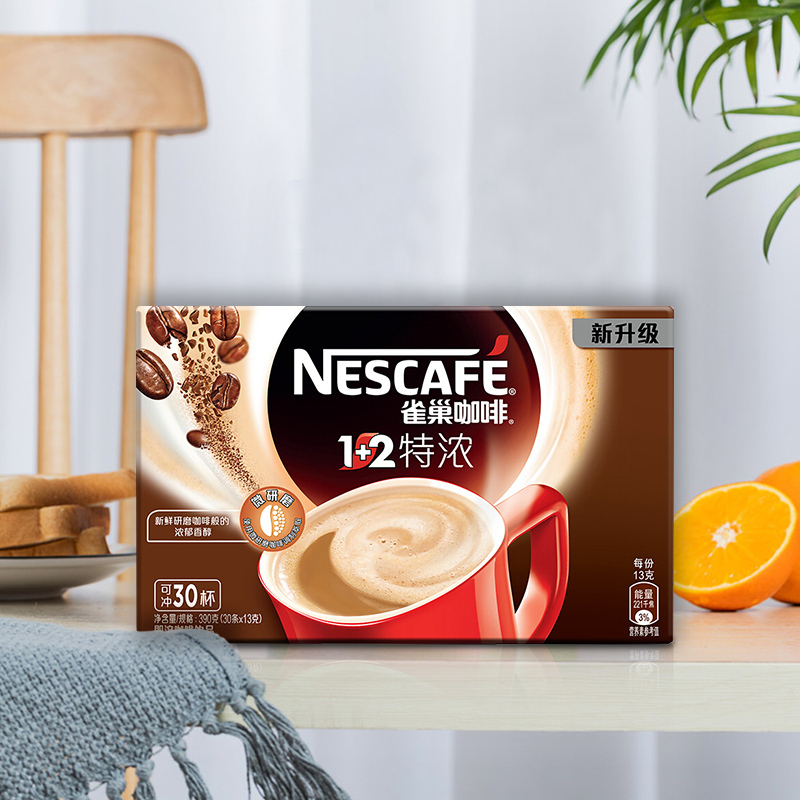 雀巢(Nestle)咖啡速溶1+2特浓30条微研磨饮品礼盒 赠马克杯勺