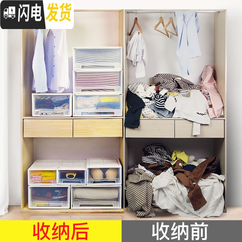 三维工匠大号塑料收纳箱抽屉式透明衣柜婴儿童储物箱玩具收纳盒衣服整理高清大图