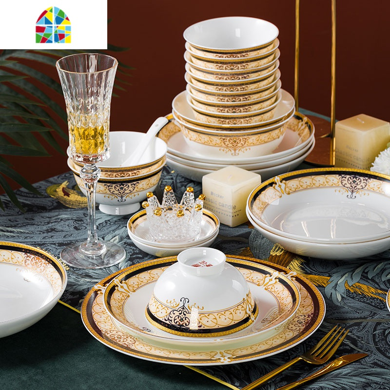 碗碟套装家用景德镇陶瓷餐具套装轻奢碗盘欧式碗筷组合送礼fenghou