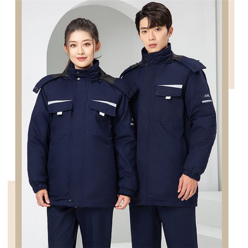 京嘉(JINGJIA)D522中长款羽绒服 藏蓝深灰色 可定制LOGO 中长款羽绒服劳保工作服劳保服男女同款高清大图