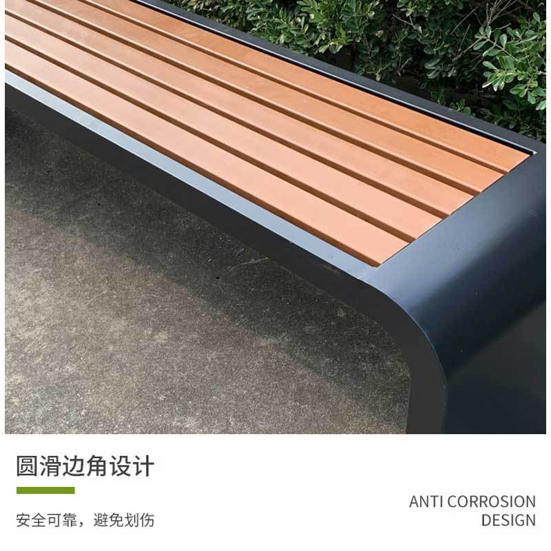 绵冠 公园椅户外长椅防腐塑木凳子商场公共座椅室外休息条凳不锈钢框架 咖啡色 150*40*45cm