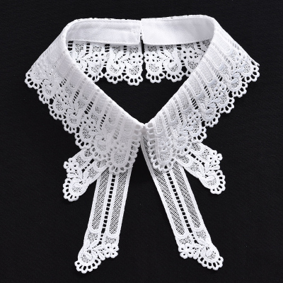 A01白色 中国风刺绣蕾丝花边单假领子女夏休闲百搭衬衫衣领蝴蝶领结学院风