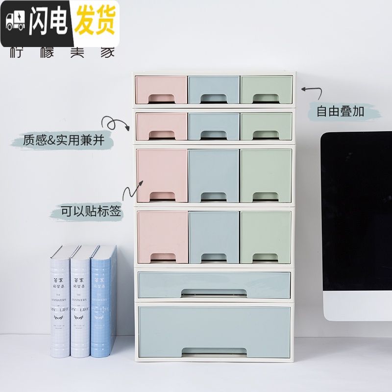 三维工匠抽屉式桌上收纳盒办公室书桌面抽拉柜子架化妆品柜小物件学生高清大图