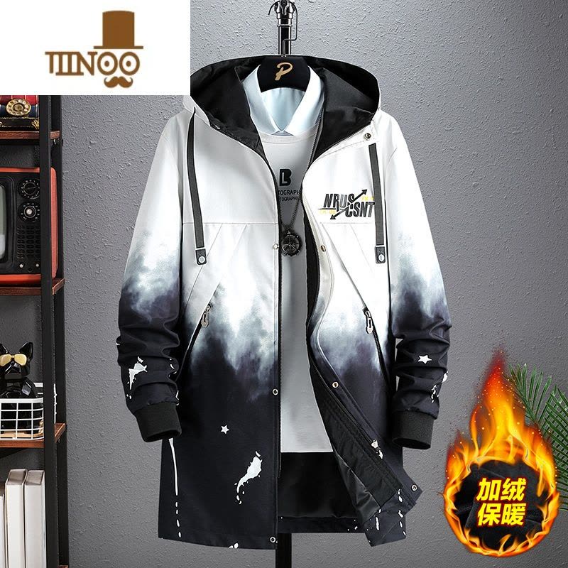 YANXU男士2023秋季新款外套潮流风衣青少年学生中长款英伦帅气风衣服男图片