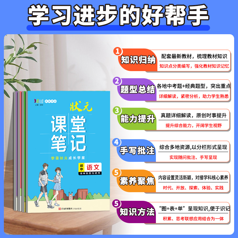 英语❤️全国通用 初中通用 [正版]2024版 状元课堂笔记初中语文数学英语物理化学生物政治历史地理通用版七年级八九年级高清大图