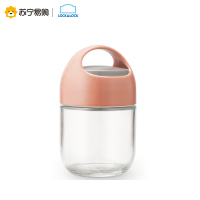 乐扣乐扣(Lock&Lock) 密封便携式玻璃罐 厨房杂粮收纳盒 便携茶叶罐 零食罐 珊瑚橙350ml