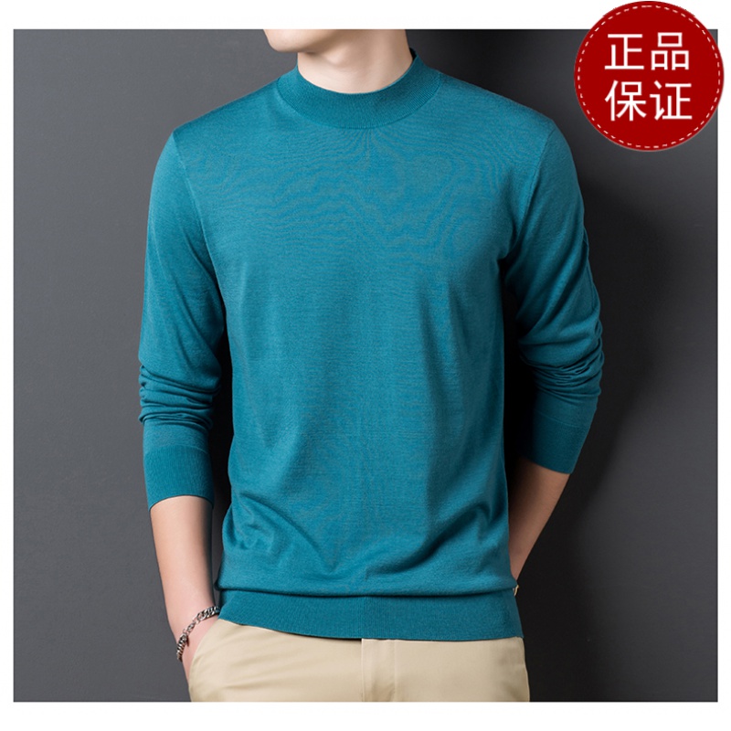 免费退换 2024春秋季新款100%山羊绒毛衣男半高领纯色精纺针织衫轻薄保暖山羊绒不褪色保暖舒适全羊毛羊绒针织衫套头毛衣 浅绿 185