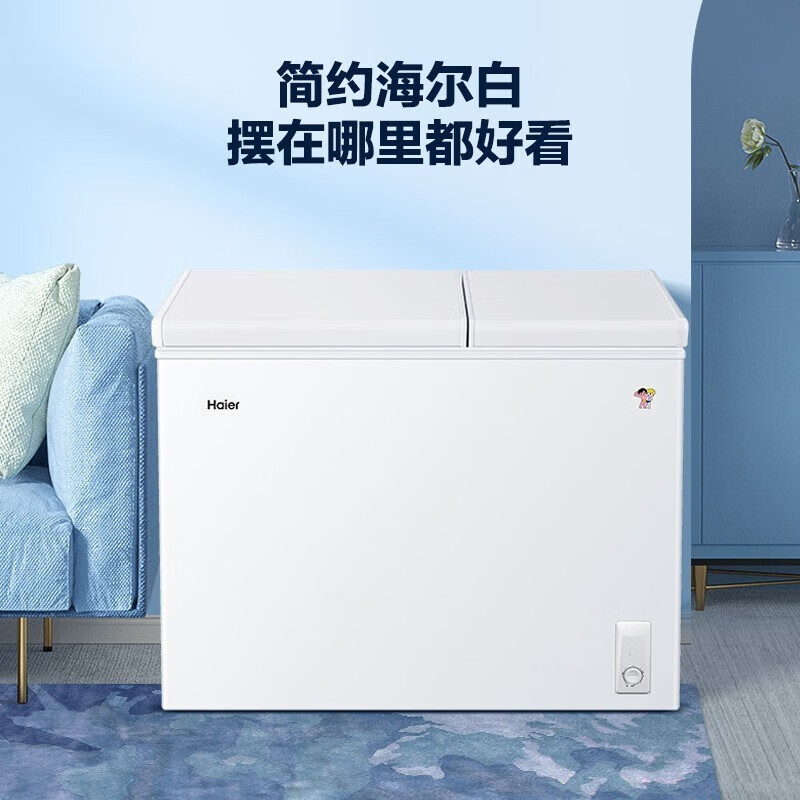 haier海尔冷柜 双温冰柜小型家用 211升卧式冷柜双温双箱冰柜 1级能效