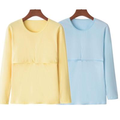 孕妇喂奶衣秋衣哺乳线衣喂奶服上衣孕妇秋裤单件纯黄衣单件纯蓝衣l