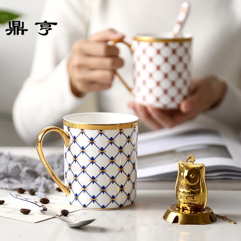 鼎亨骨瓷咖啡杯情侣手工描金边欧式陶瓷马克杯下午茶杯优雅气质水